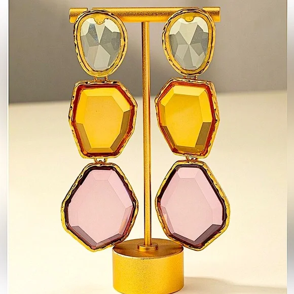 Boho Multicolor Handmade Dangle Earrings Stainless Steel Vibrant Gold Plated - Picture 3 of 5